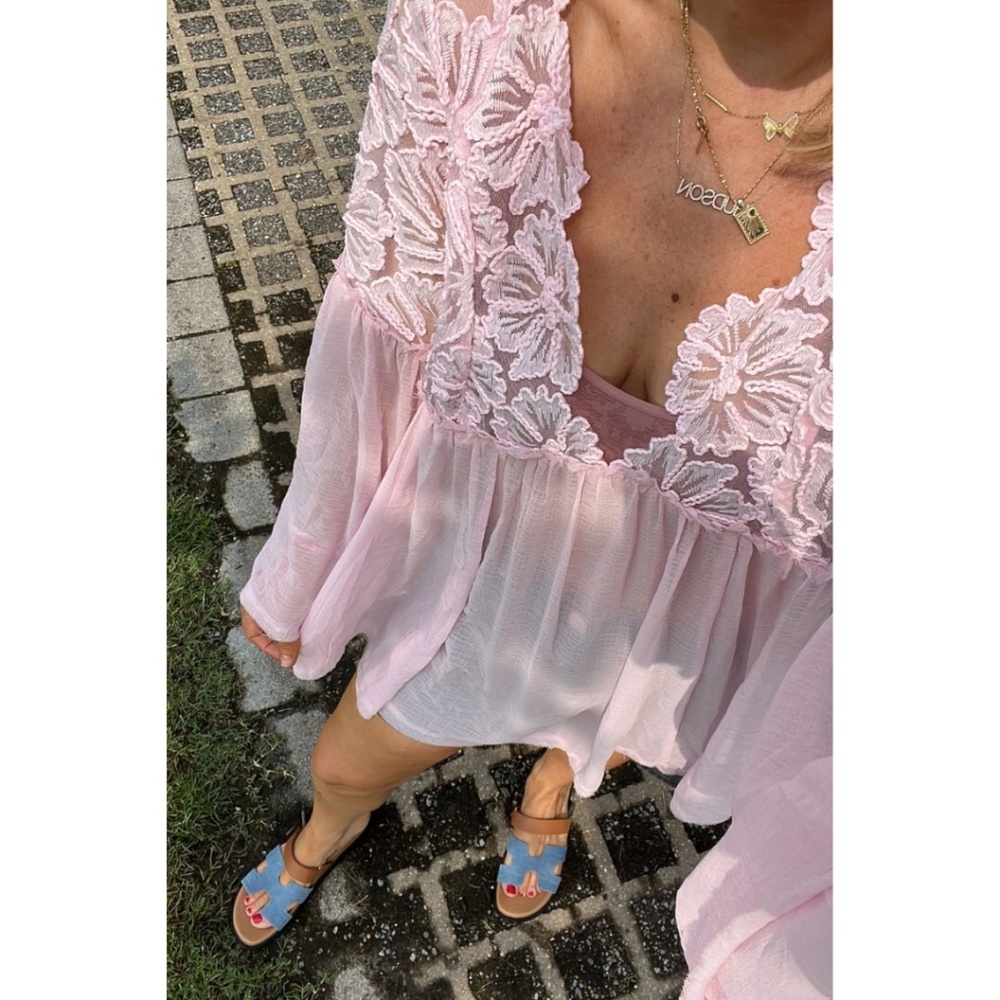 Free People Magdalene Crochet Tunic | Sheer Long Sleeve Top